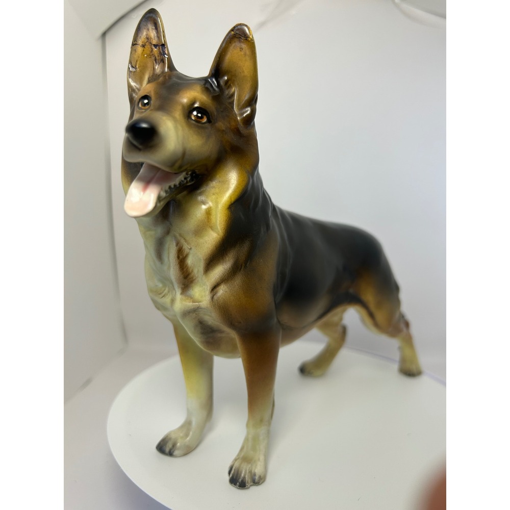 Vintage Ceramic German Shepherd Dog Figurine Made in Japan Hand Painted Repaired